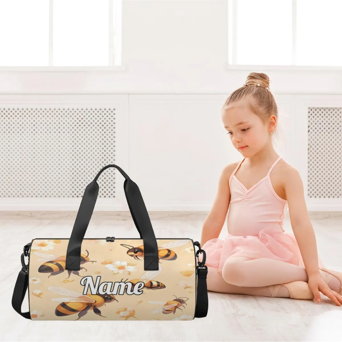 Custom Dance Duffel Bag Sport Backpacks Gyms and Weekend Overnight Travel Duffle Bag Birthday Christmas Halloween Waterproof, Cute Bee Print