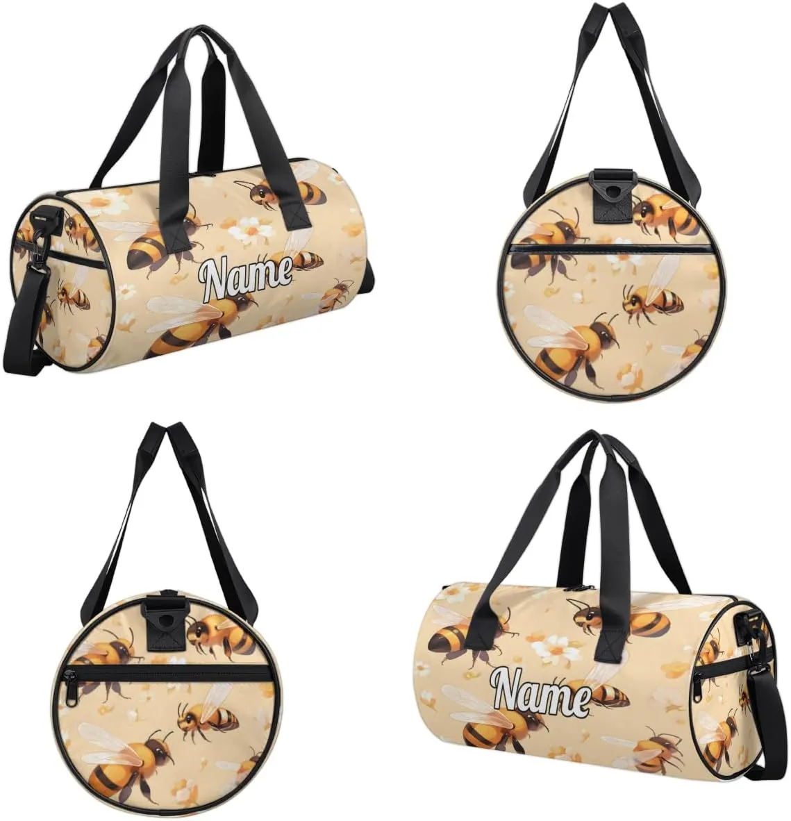 Custom Dance Duffel Bag Sport Backpacks Gyms and Weekend Overnight Travel Duffle Bag Birthday Christmas Halloween Waterproof, Cute Bee Print
