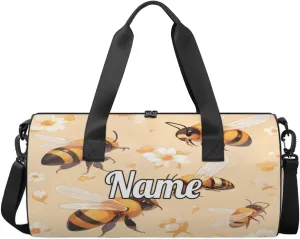 Custom Dance Duffel Bag Sport Backpacks Gyms and Weekend Overnight Travel Duffle Bag Birthday Christmas Halloween Waterproof, Cute Bee Print
