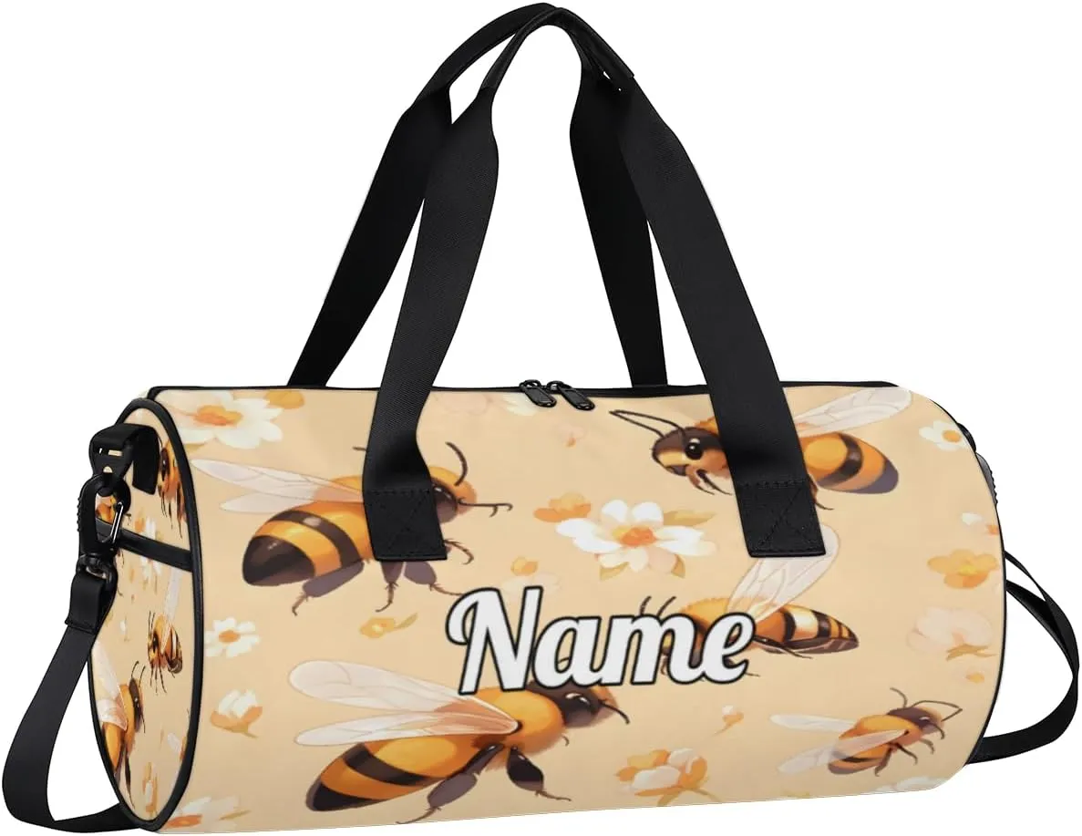 Custom Dance Duffel Bag Sport Backpacks Gyms and Weekend Overnight Travel Duffle Bag Birthday Christmas Halloween Waterproof, Cute Bee Print