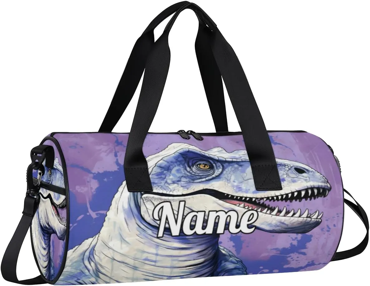 Custom Dance Duffel Bag Sport Backpacks Gyms and Weekend Overnight Travel Duffle Bag Birthday Christmas Halloween Waterproof, Dinosaur Cute