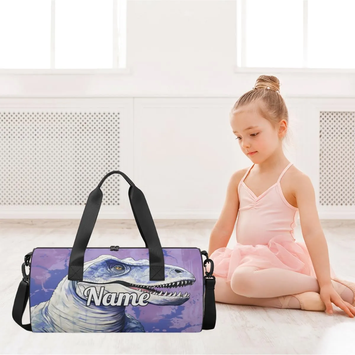 Custom Dance Duffel Bag Sport Backpacks Gyms and Weekend Overnight Travel Duffle Bag Birthday Christmas Halloween Waterproof, Dinosaur Cute