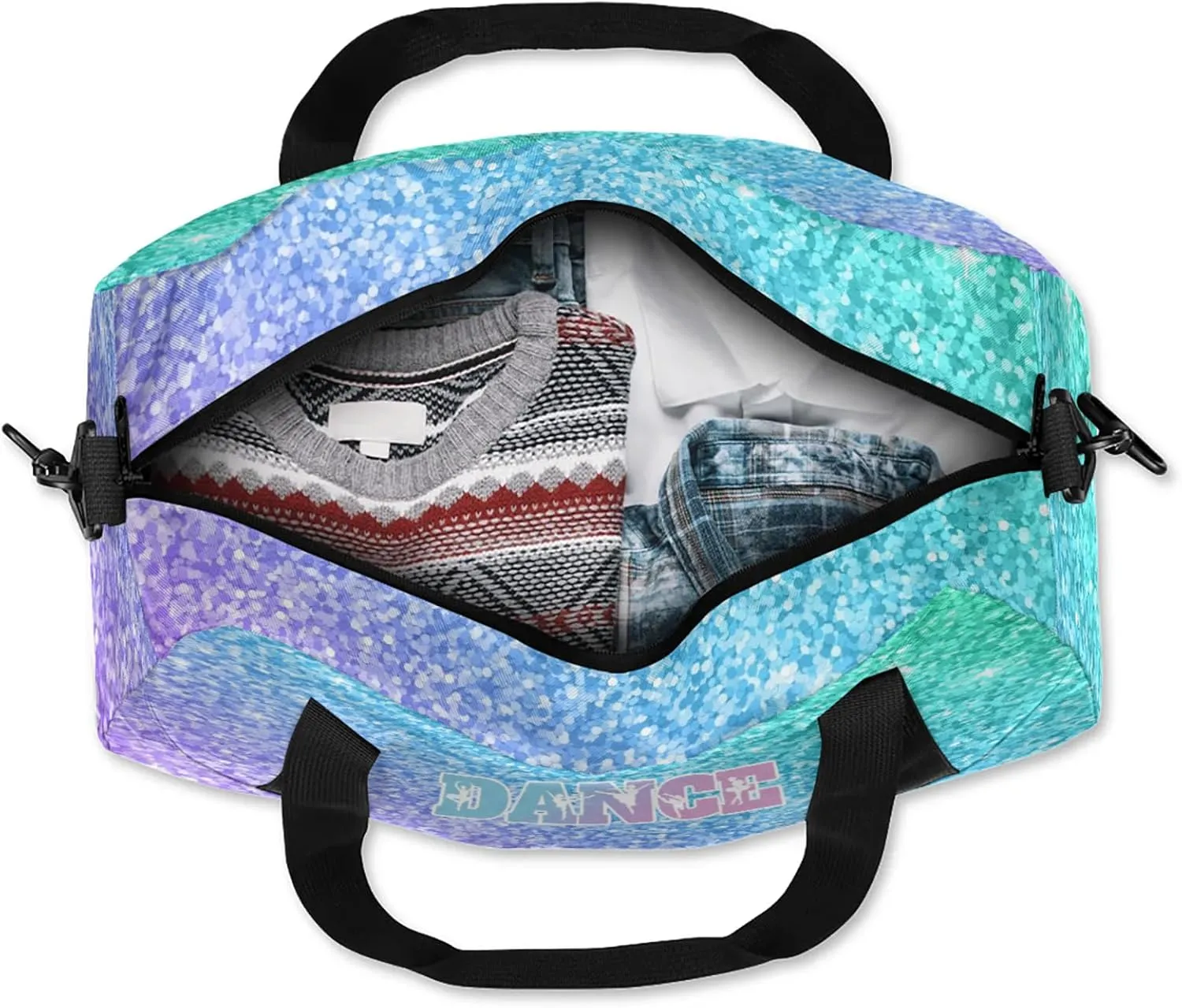 Custom Dance Duffel Bag with Name Personalized Sport Gym Bags Waterproof Customized Travel Duffel Bags Overnight Weekender Carry-On Tote 18.5in, Light Blue