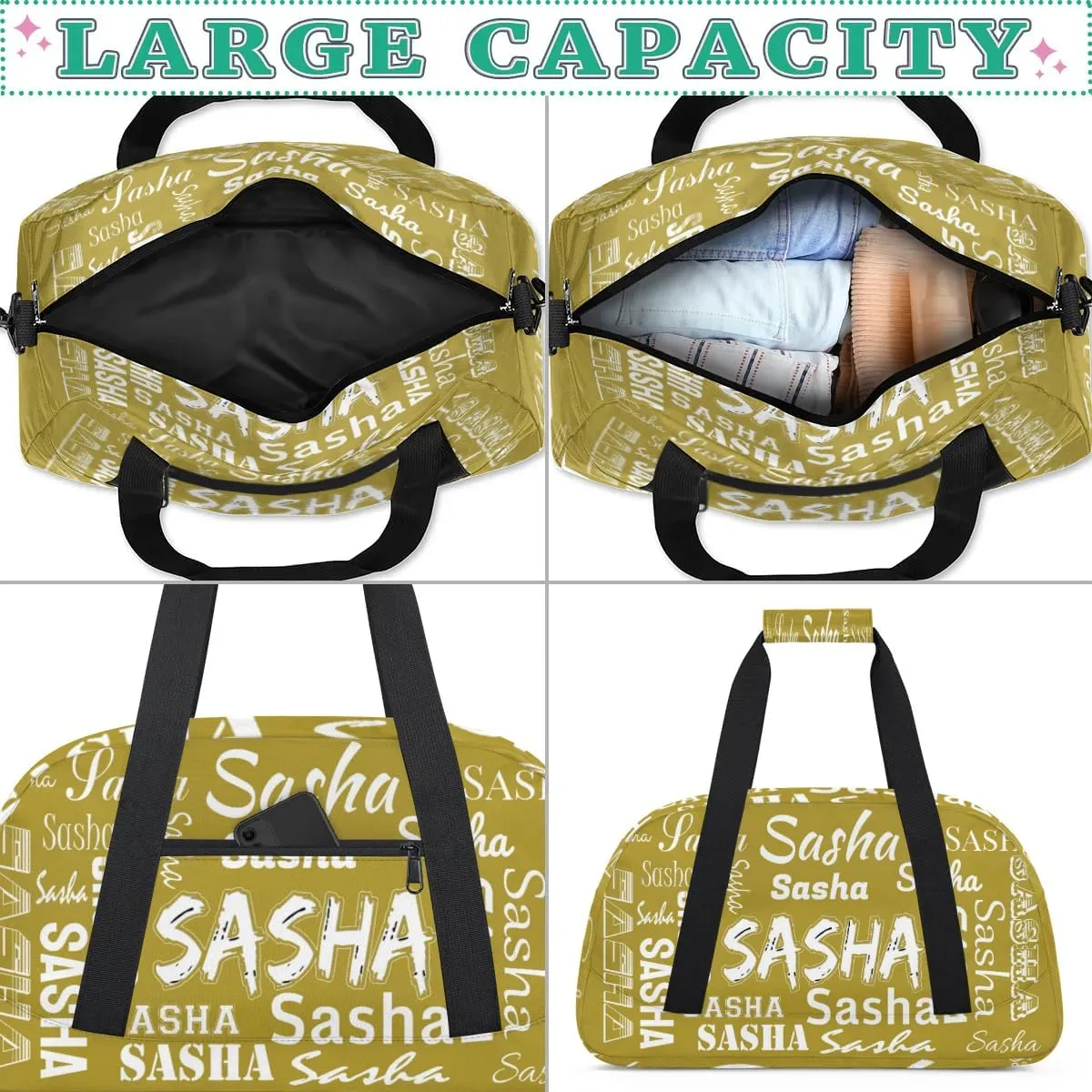 Custom Dance Gym Bags for Women, Personalized Name Sport Duffel Bag Weekender Bags Travel Duffel Bag Brown Gifts