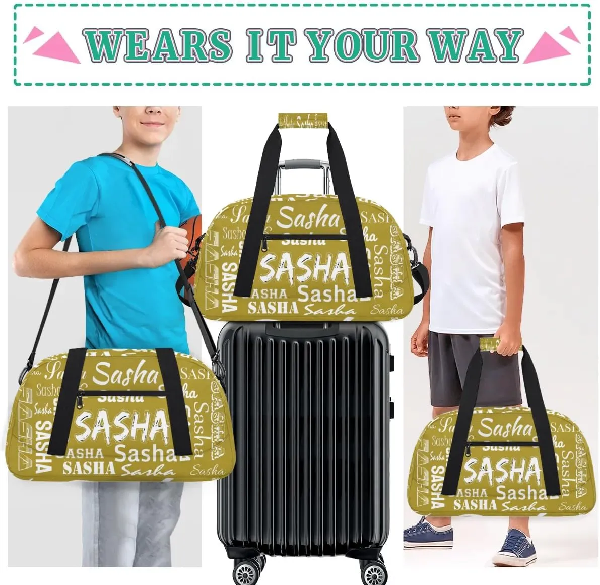 Custom Dance Gym Bags for Women, Personalized Name Sport Duffel Bag Weekender Bags Travel Duffel Bag Brown Gifts