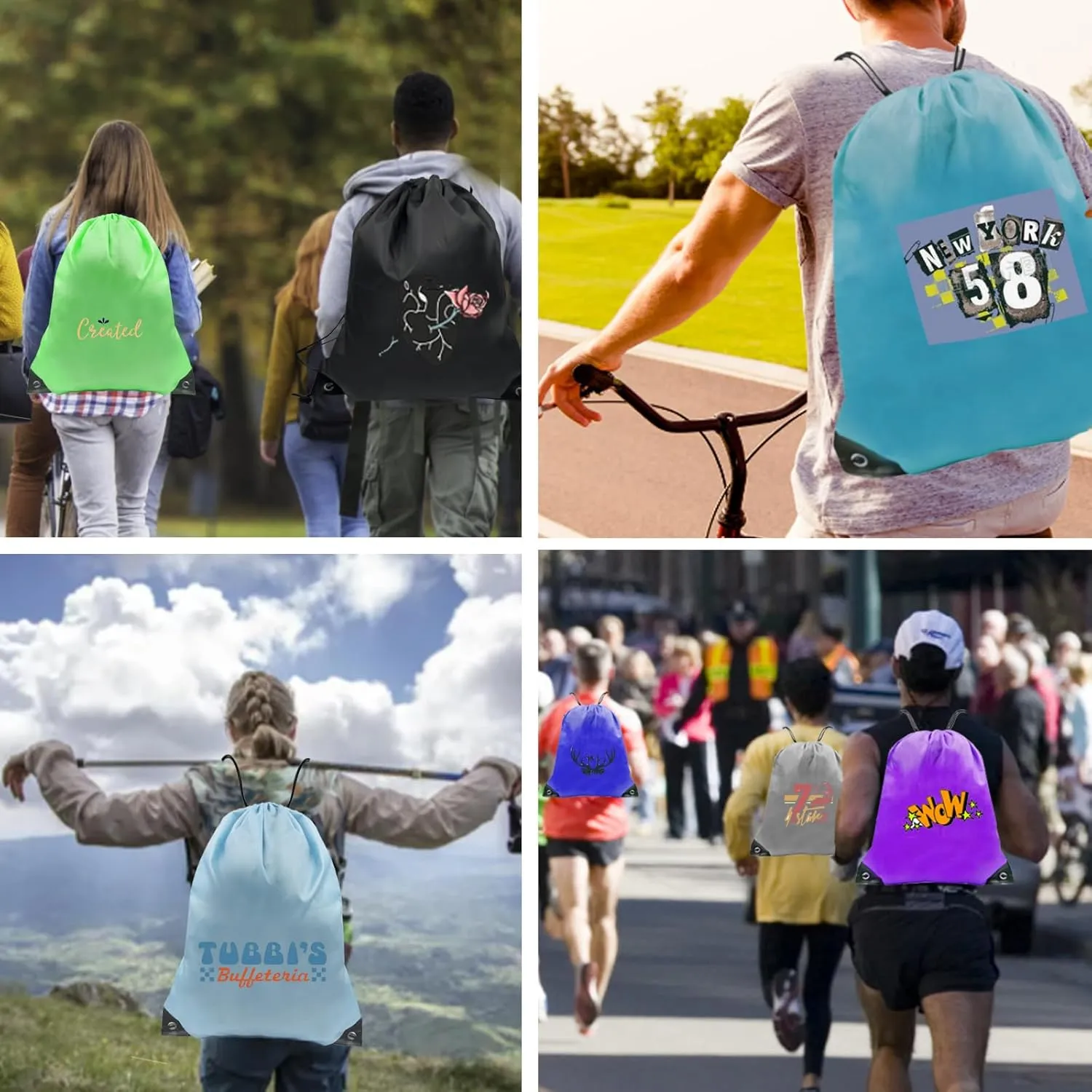 Custom drawstring backpack with your logo - personalized promotional bag, durable and spacious for gym/daily use/travel (Pink)