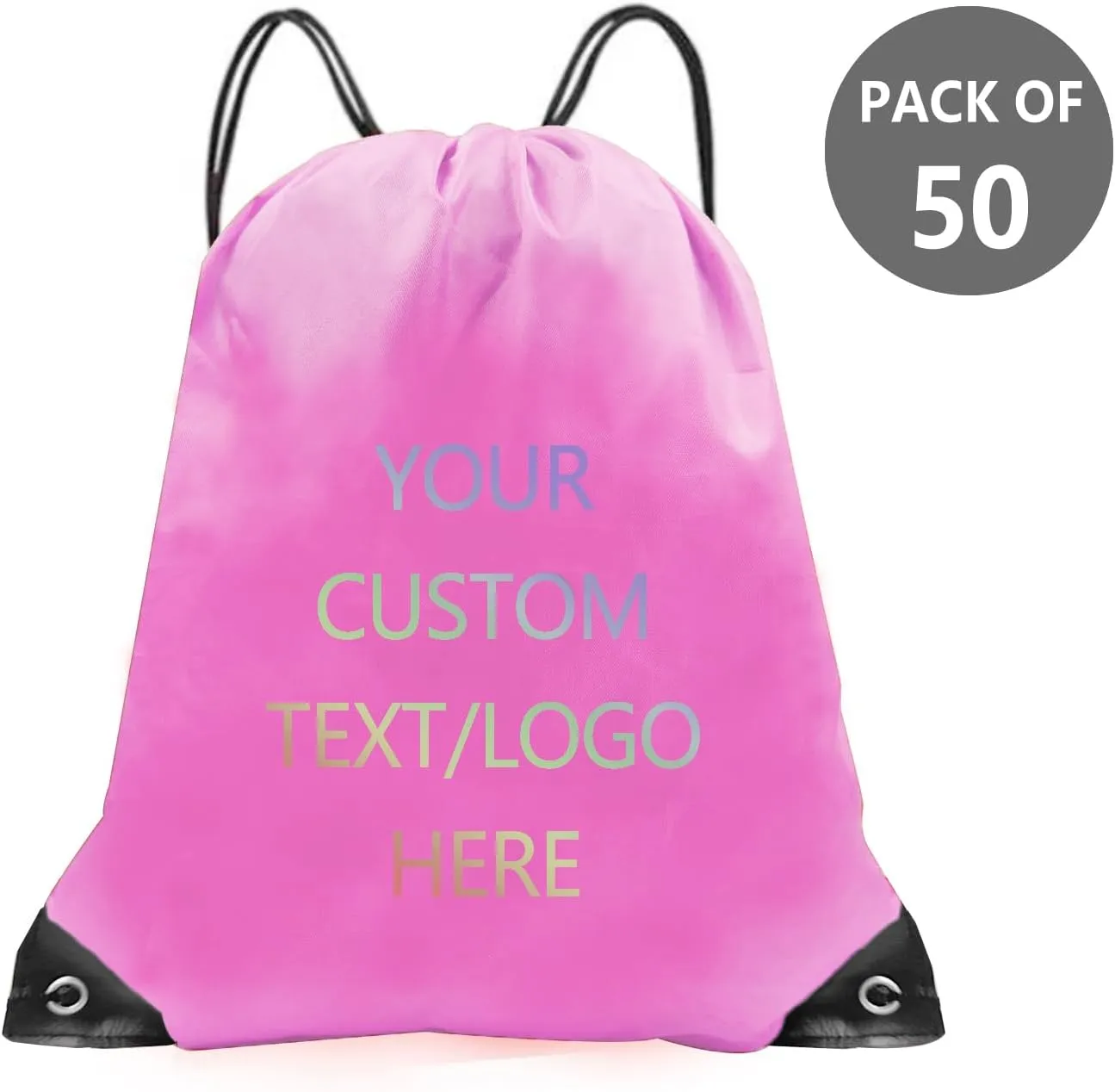 Custom drawstring backpack with your logo - personalized promotional bag, durable and spacious for gym/daily use/travel (Pink)