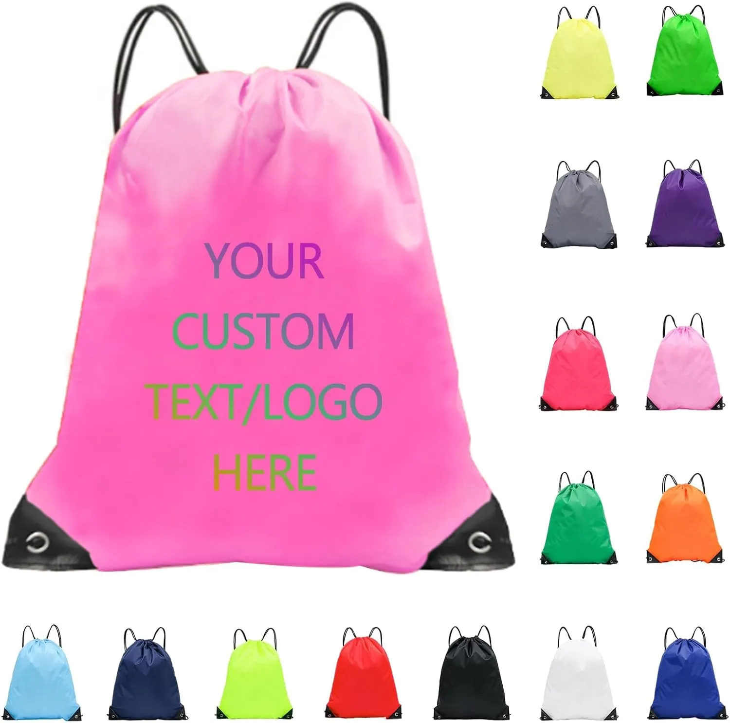 Custom drawstring backpack with your logo - personalized promotional bag, durable and spacious for gym/daily use/travel (Pink)