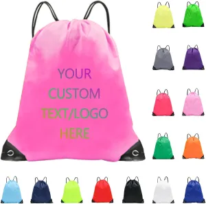 Custom drawstring backpack with your logo - personalized promotional bag, durable and spacious for gym/daily use/travel (Pink)