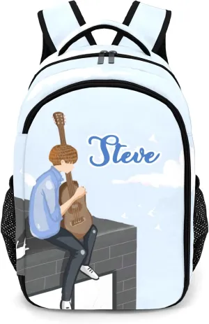Custom Guitar Lonely Boy Loves Music Backpack Custom Multifunctional Waterproof Laptop Bag for Travel Gift