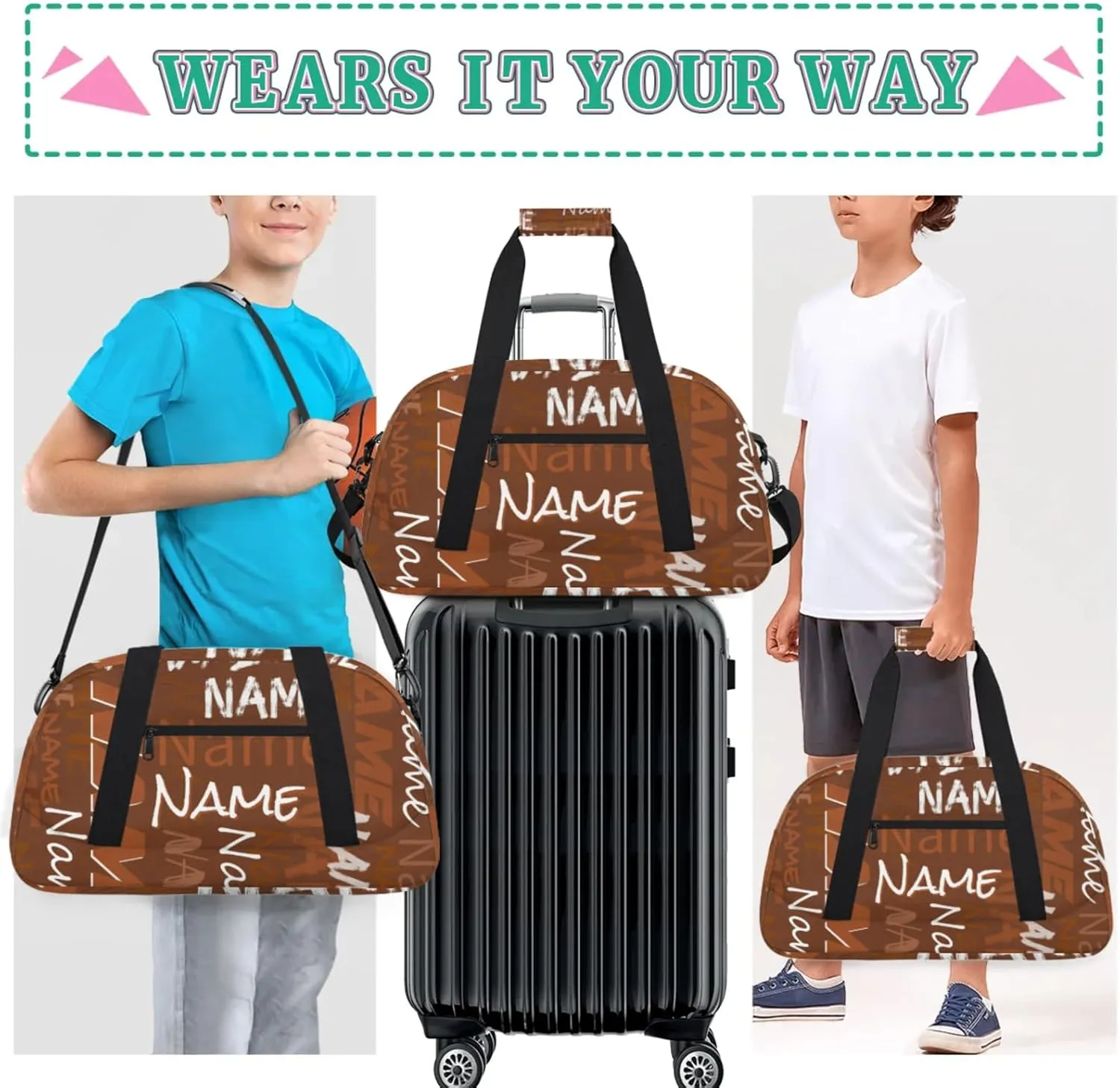 Custom Gym Bag, Personalized Sports Duffel Bag, Waterproof Lightweight Shoulder Weekender Bag, Travel Bag, Carry on Training Bag for Women Men Brown