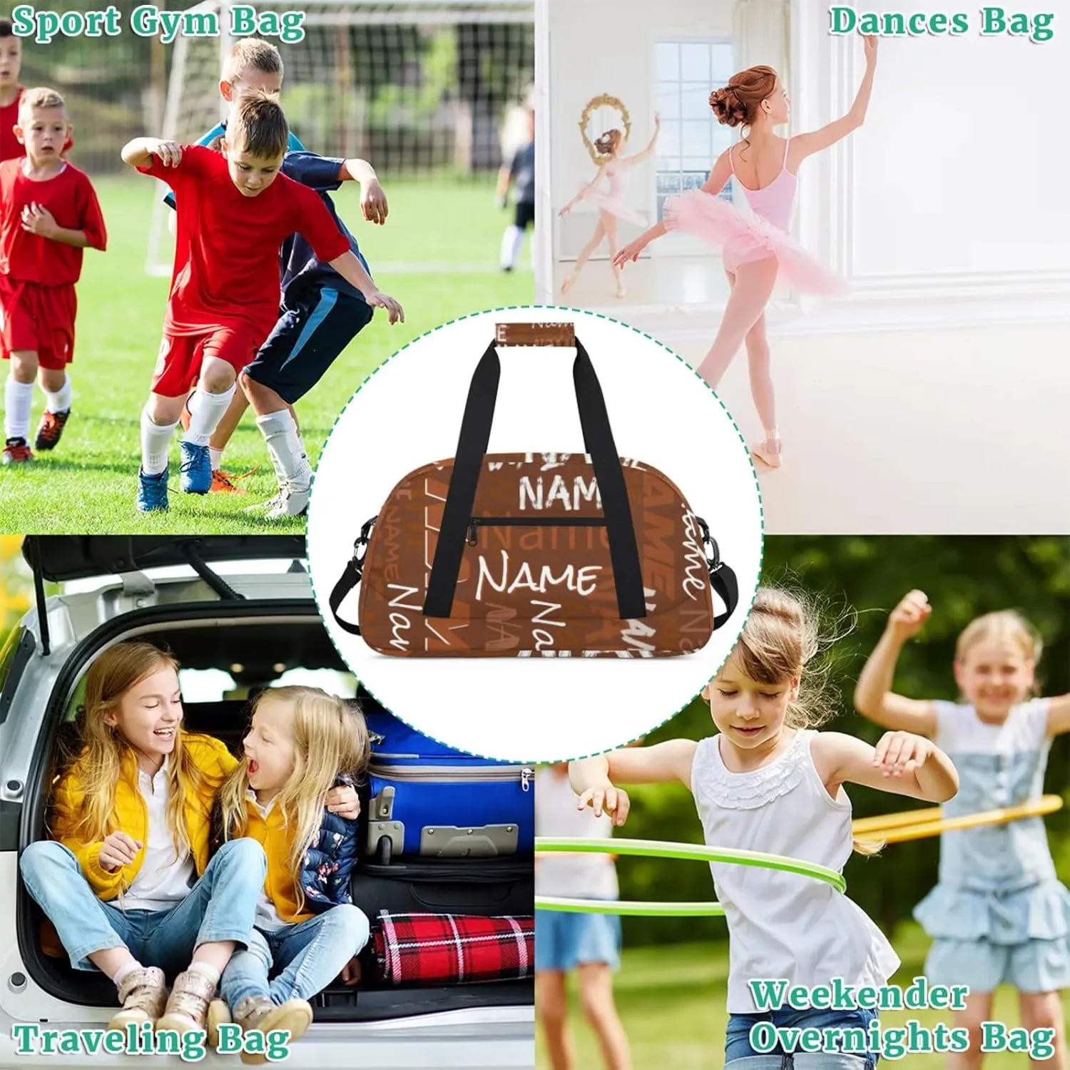 Custom Gym Bag, Personalized Sports Duffel Bag, Waterproof Lightweight Shoulder Weekender Bag, Travel Bag, Carry on Training Bag for Women Men Brown