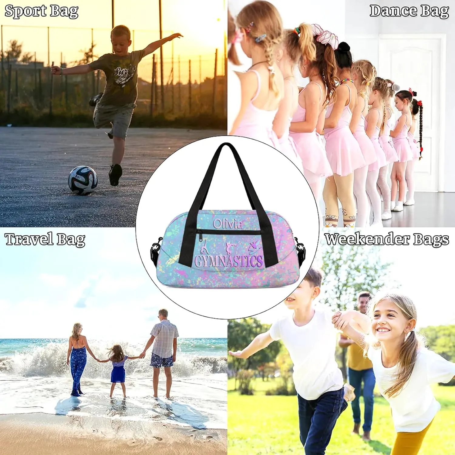 Custom Gymnastics Duffel Bag Personalized Name Dance Ballet Bags Waterproof Customized