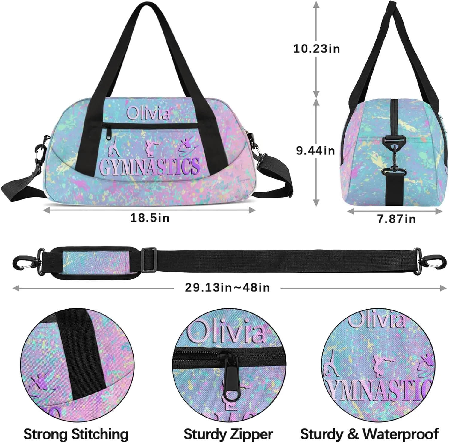Custom Gymnastics Duffel Bag Personalized Name Dance Ballet Bags Waterproof Customized