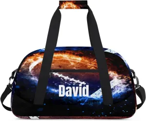 Custom Kids Duffel Bag Sport Gym Bag, Personalized Carry On Weekender Bag Travel Bag Gift for Girl Boys Ice Fire Football