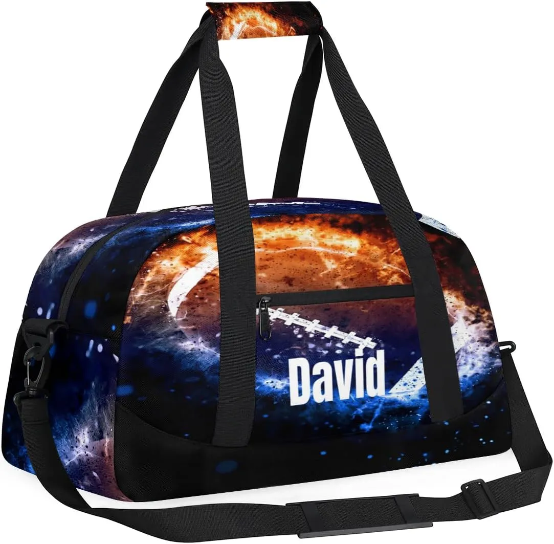 Custom Kids Duffel Bag Sport Gym Bag, Personalized Carry On Weekender Bag Travel Bag Gift for Girl Boys Ice Fire Football