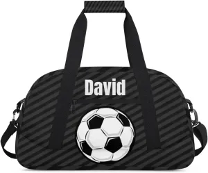 Custom Kids Duffel Bag Sport Gym Bag, Personalized Carry On Weekender Bag Travel Bag Gift for Girl Boys Soccer Ball Strip