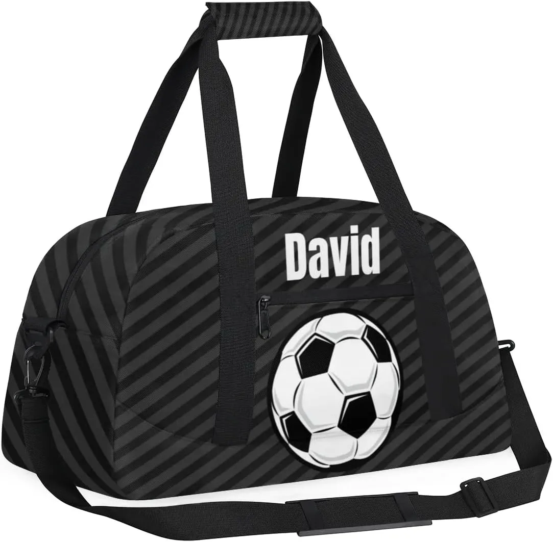 Custom Kids Duffel Bag Sport Gym Bag, Personalized Carry On Weekender Bag Travel Bag Gift for Girl Boys Soccer Ball Strip