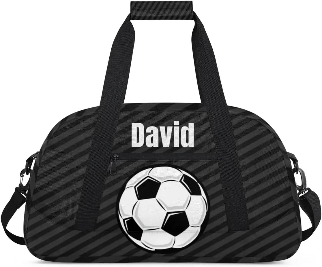 Custom Kids Duffel Bag Sport Gym Bag, Personalized Carry On Weekender Bag Travel Bag Gift for Girl Boys Soccer Ball Strip