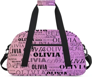 Custom Kids Duffel Bag with Your Name Lightweight Waterproof Personalized Sports Gym Bag with Front Zipper Pocket Foldable Weekender Overnight Bag for School Practice Gymnastic Ballet Gradient Pink