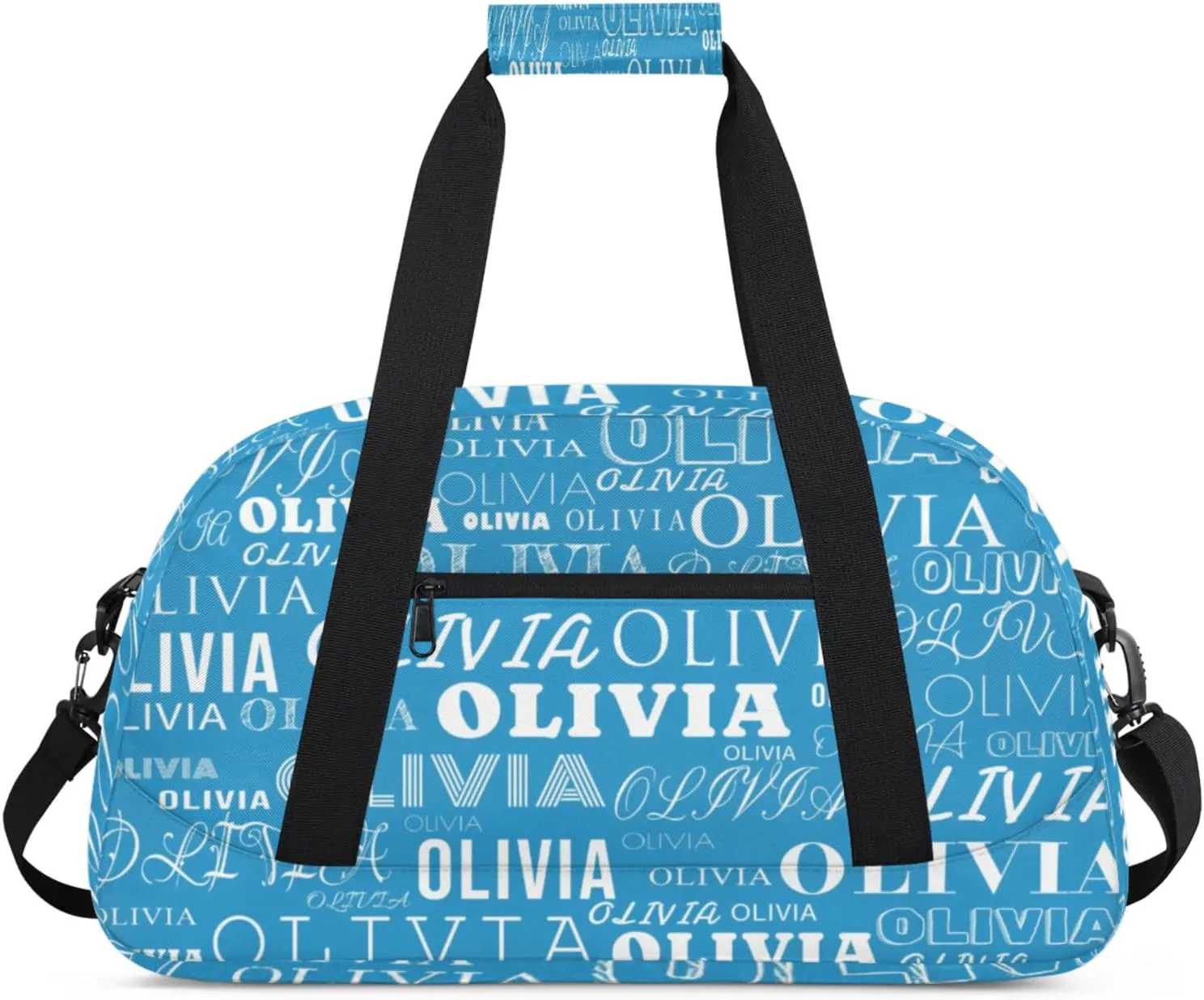 Custom Kids Duffel Bag with Your Name Lightweight Waterproof Personalized Sports Gym Bag with Front Zipper Pocket Foldable Weekender Overnight Bag for School Practice Gymnastic Ballet Sky Blue