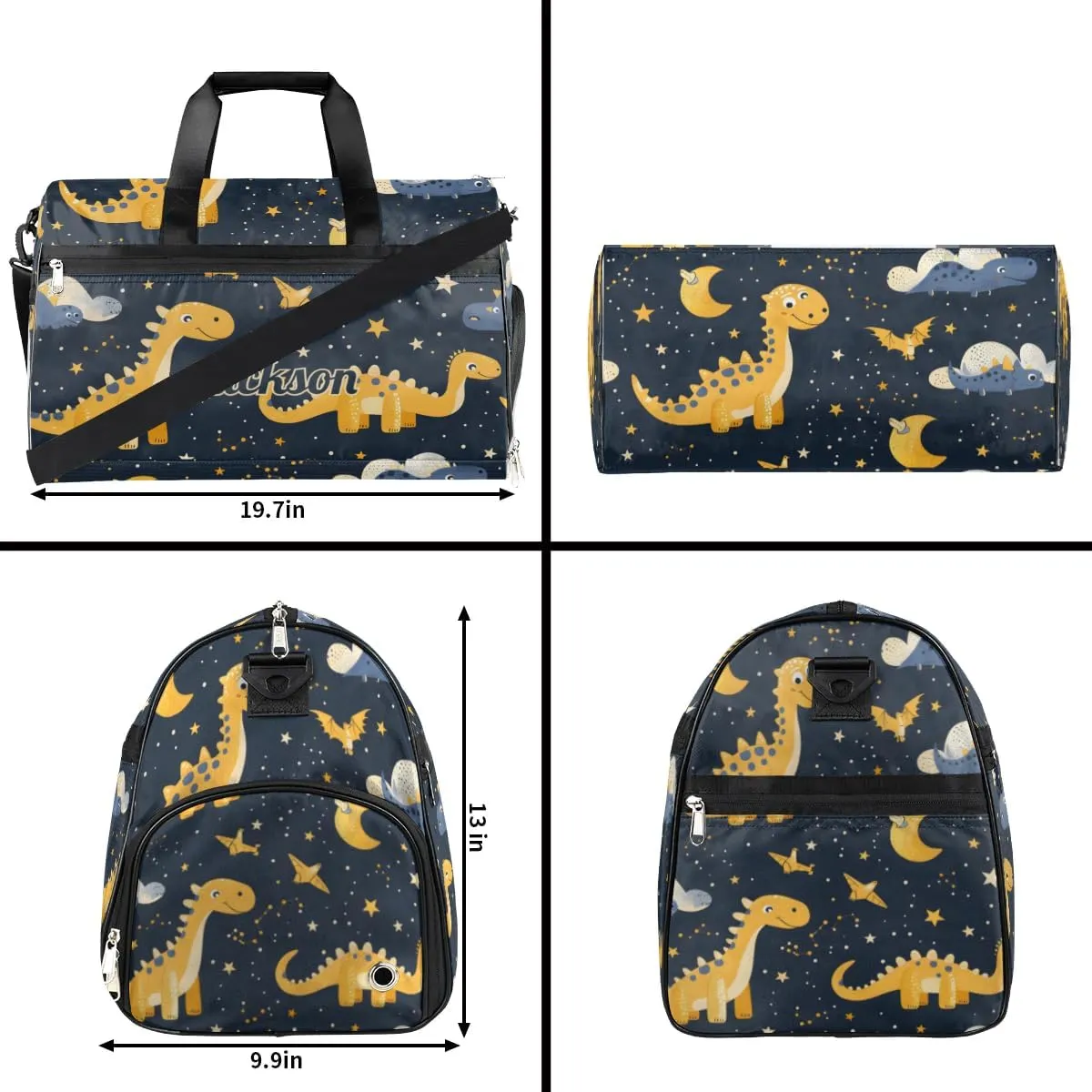 Custom Large Duffel Bags for Men Women Overnight Bags Adults Gym Duffel Bag for Training Soccer Swim Yoga Travel Dinosaur Yellow