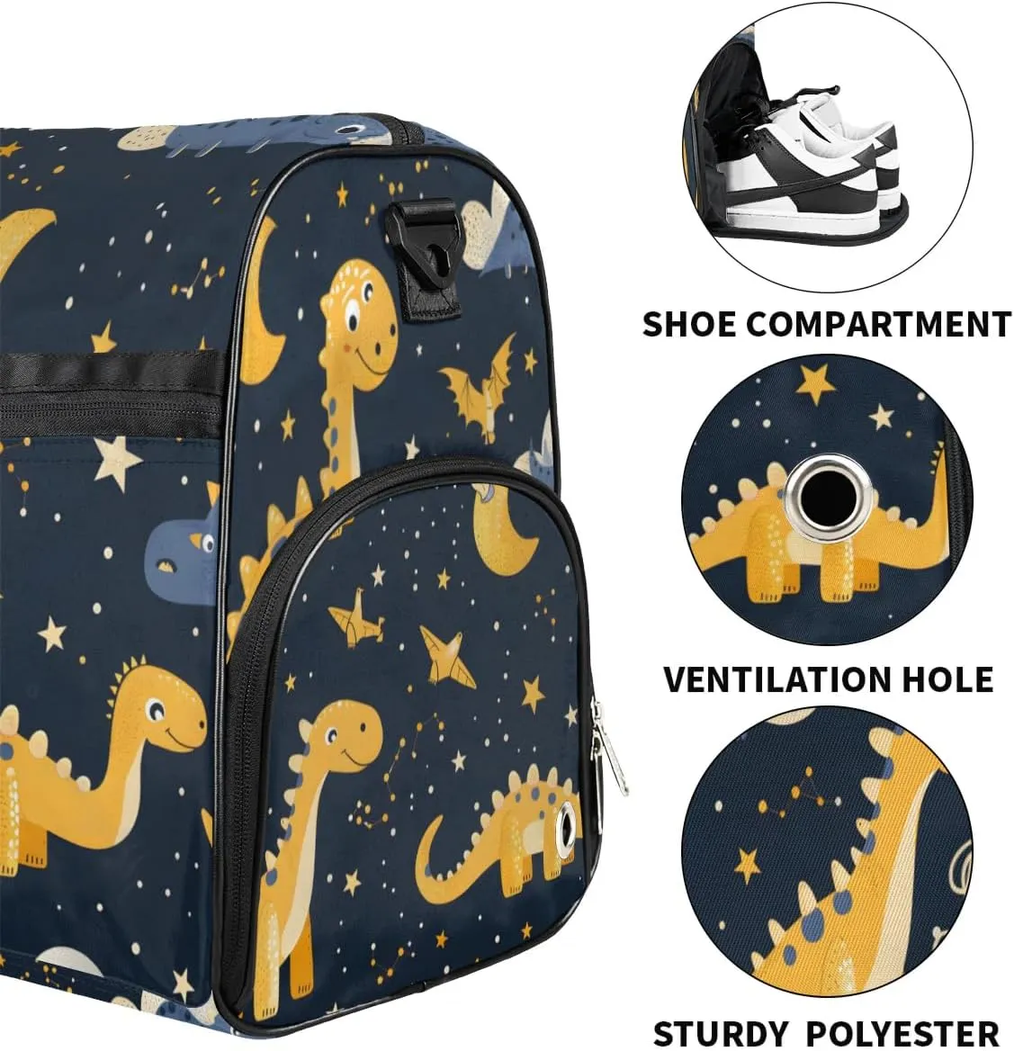 Custom Large Duffel Bags for Men Women Overnight Bags Adults Gym Duffel Bag for Training Soccer Swim Yoga Travel Dinosaur Yellow