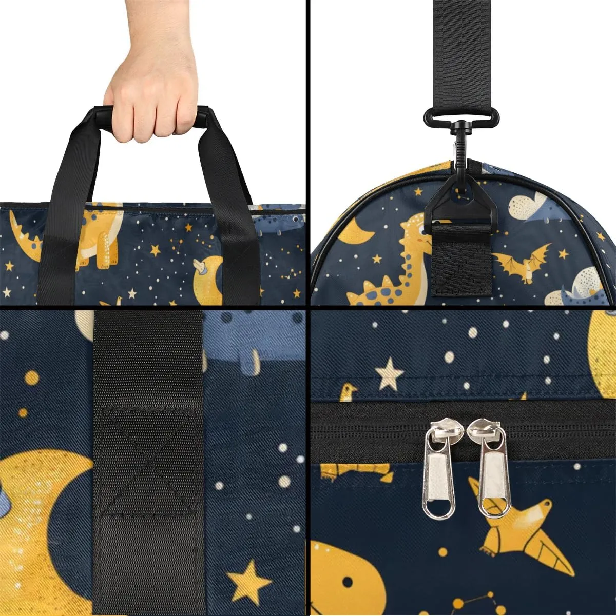 Custom Large Duffel Bags for Men Women Overnight Bags Adults Gym Duffel Bag for Training Soccer Swim Yoga Travel Dinosaur Yellow