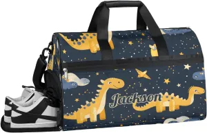 Custom Large Duffel Bags for Men Women Overnight Bags Adults Gym Duffel Bag for Training Soccer Swim Yoga Travel Dinosaur Yellow