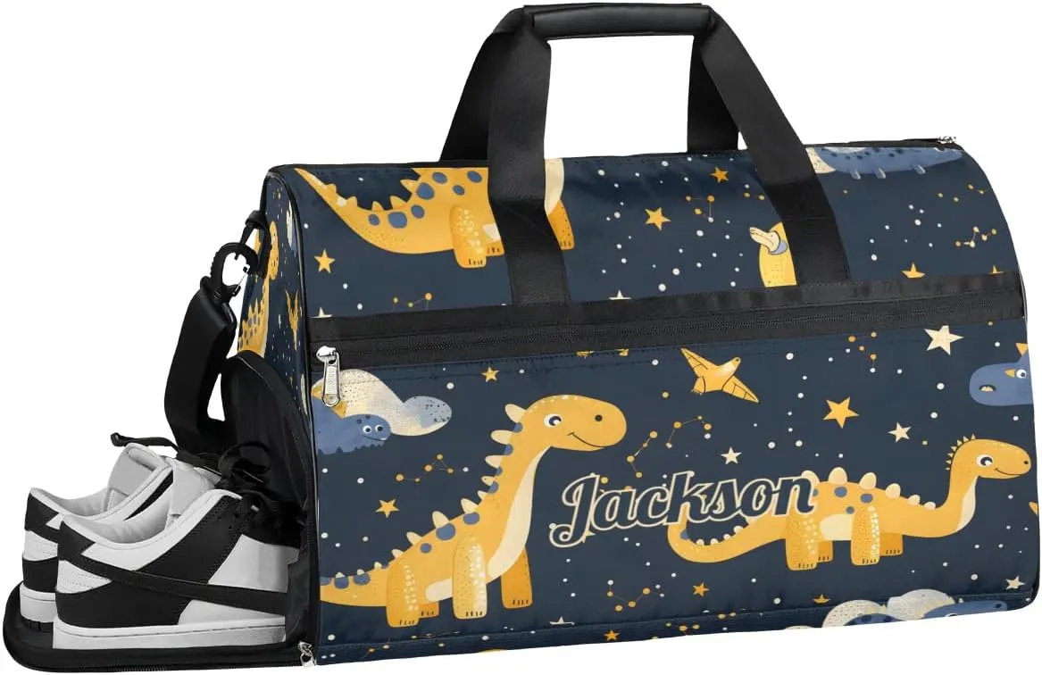 Custom Large Duffel Bags for Men Women Overnight Bags Adults Gym Duffel Bag for Training Soccer Swim Yoga Travel Dinosaur Yellow