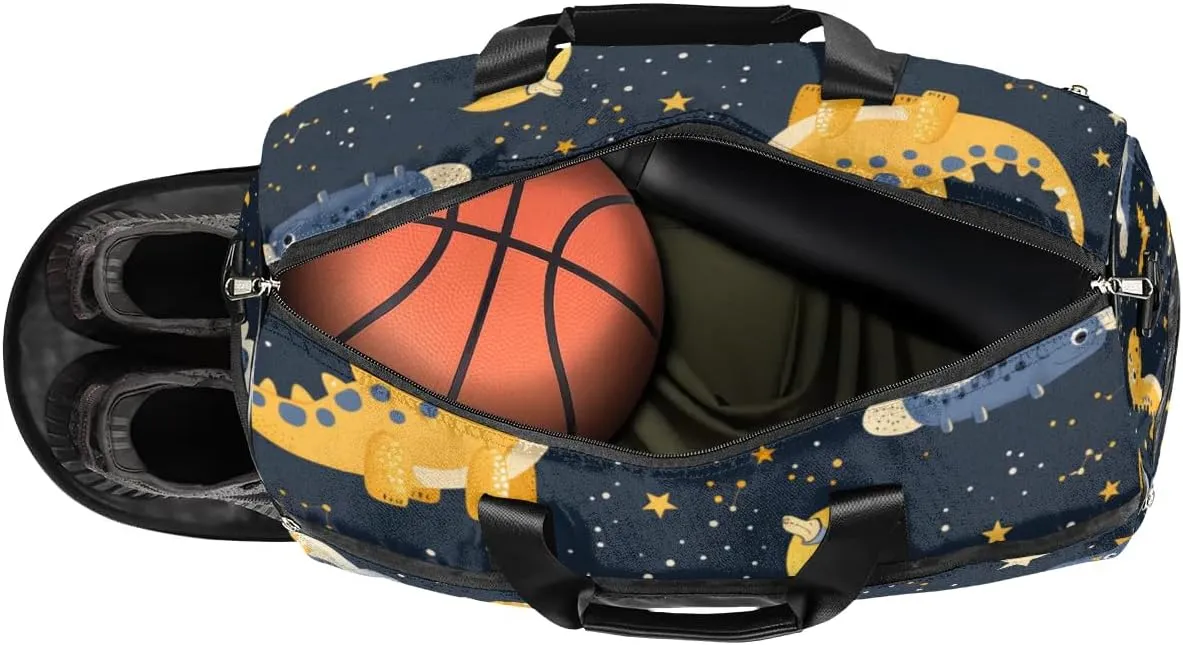 Custom Large Duffel Bags for Men Women Overnight Bags Adults Gym Duffel Bag for Training Soccer Swim Yoga Travel Dinosaur Yellow
