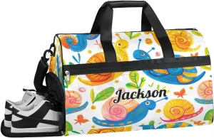 Custom Large Duffel Bags for Men Women Overnight Bags Adults Gym Duffel Bag for Training Soccer Swim Yoga Travel Snails Animals
