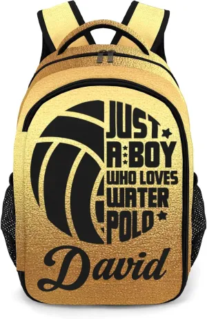 Custom Love Water Polo Backpack Custom Multifunctional Waterproof Laptop Bag for Boy Girl Travel Gift Golden Yellow