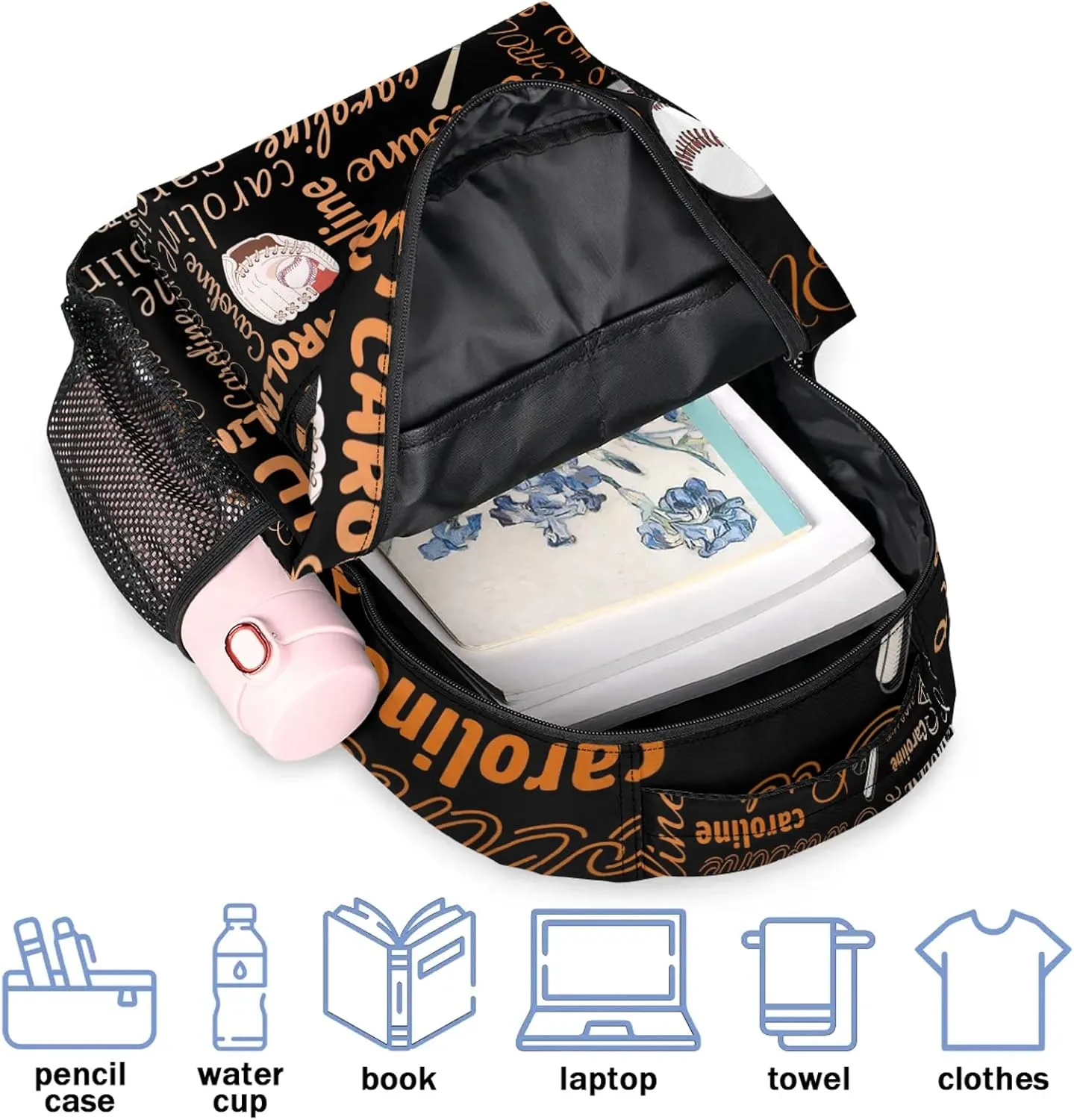 Custom Name Backpack Baseball Lightweight Personalized Shoulder Bag Backpacks Waterproof Casual Daypack Travel Laptop Bag for Travel Work Picnic 16in