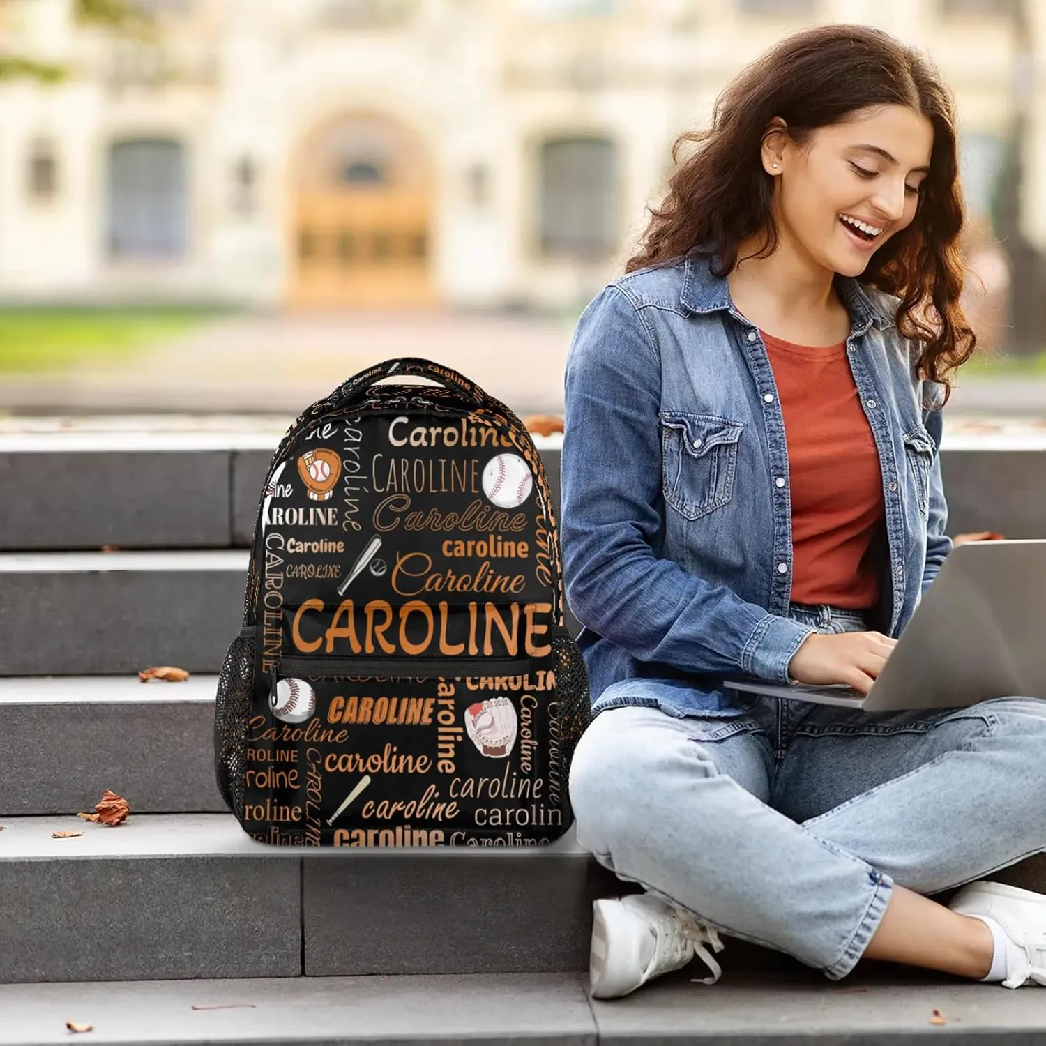 Custom Name Backpack Baseball Lightweight Personalized Shoulder Bag Backpacks Waterproof Casual Daypack Travel Laptop Bag for Travel Work Picnic 16in