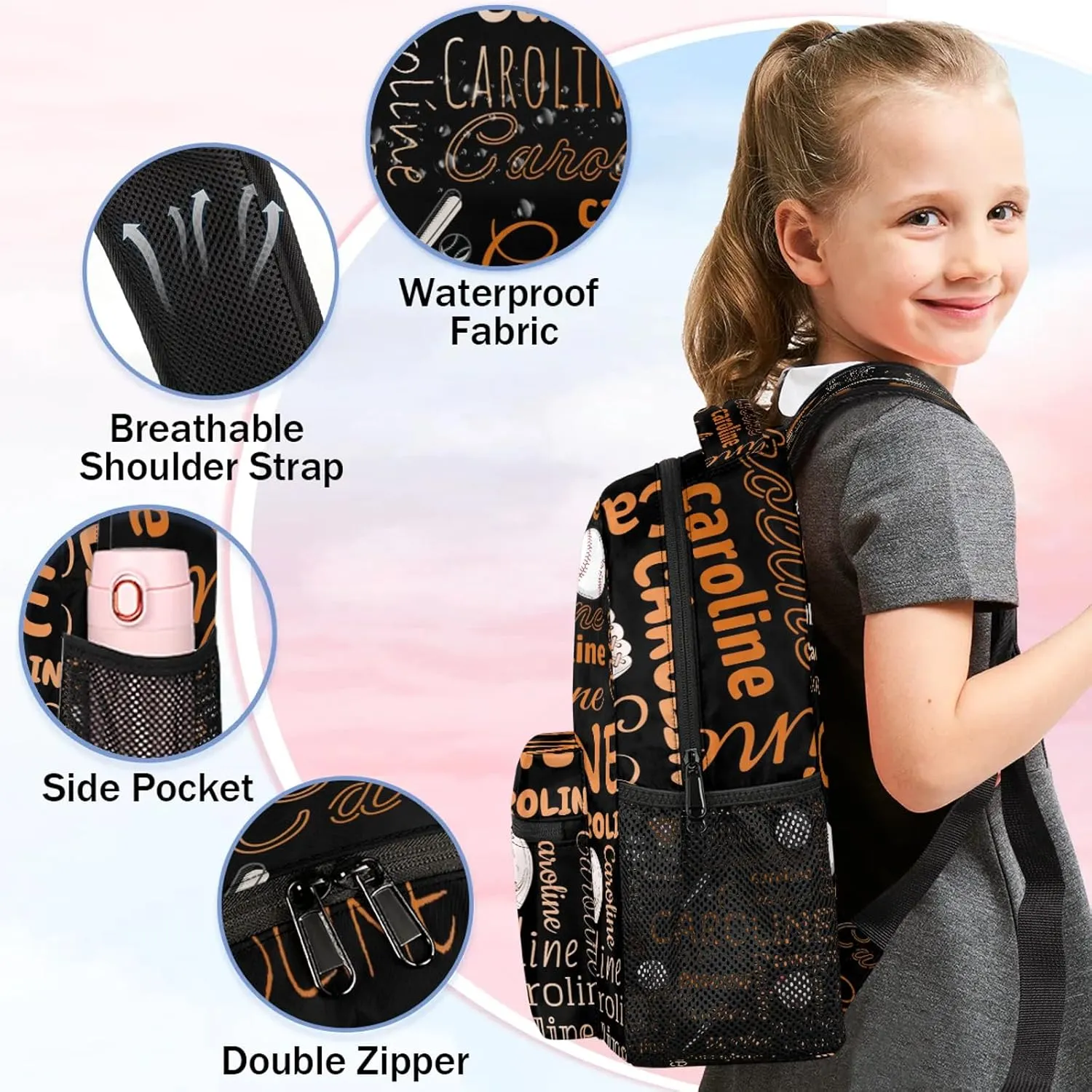 Custom Name Backpack Baseball Lightweight Personalized Shoulder Bag Backpacks Waterproof Casual Daypack Travel Laptop Bag for Travel Work Picnic 16in