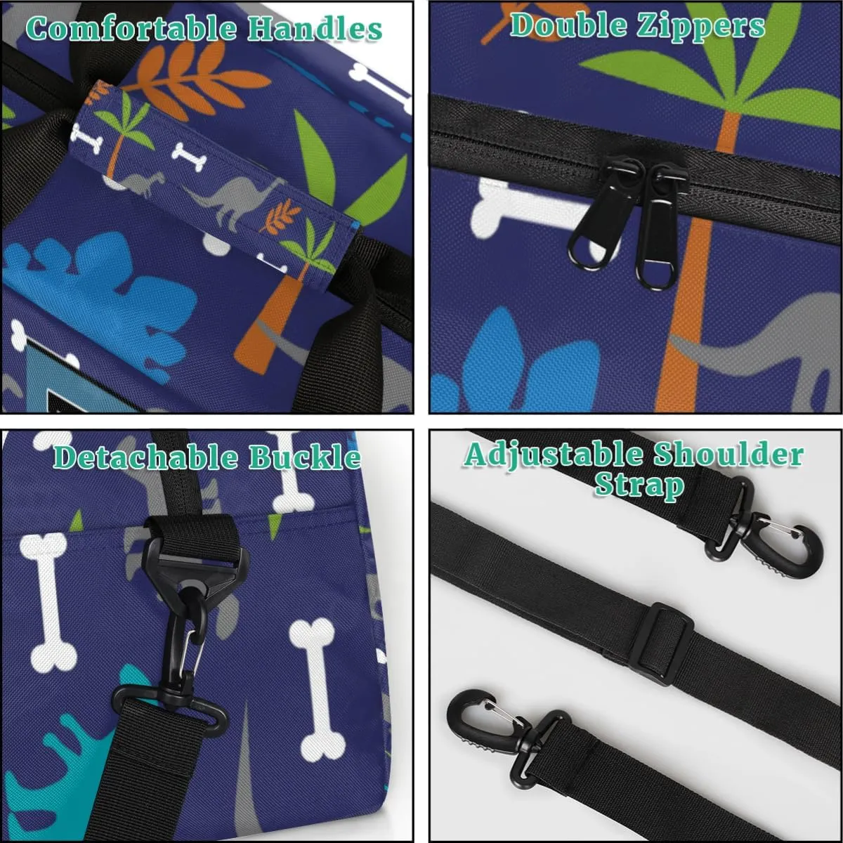 Custom Name Gymnastics Sports Dance Bag, Custom Name Sport Cheerleader Bag, Blue Dinosaurs Tropical Palm Tree Duffel Bag Men