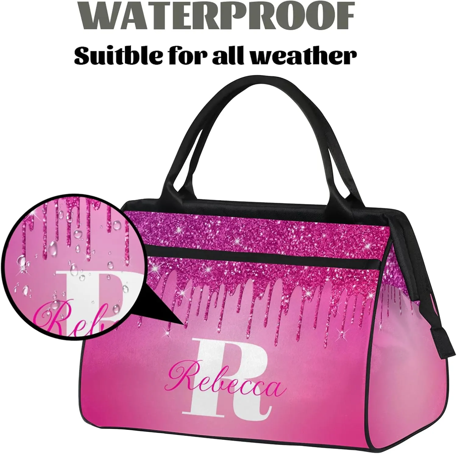 Custom Name Sports Duffel Bag Personalized Dance Gym Bag for Women Men Overnight Weekender Travel Duffel Bags Lightweight 15.2in, Berry