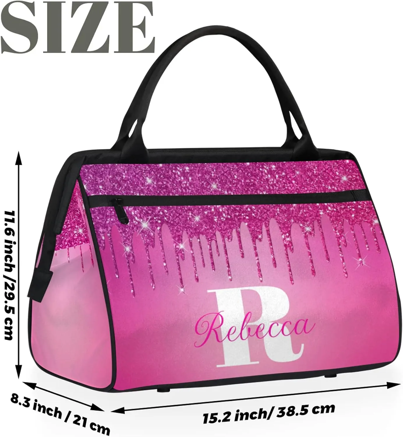 Custom Name Sports Duffel Bag Personalized Dance Gym Bag for Women Men Overnight Weekender Travel Duffel Bags Lightweight 15.2in, Berry