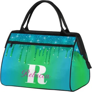 Custom Name Sports Duffel Bag Personalized Dance Gym Bag for Women Men Overnight Weekender Travel Duffel Bags Lightweight 15.2in, Blue Green