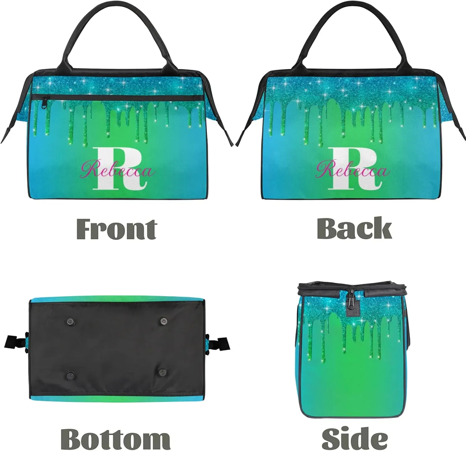 Custom Name Sports Duffel Bag Personalized Dance Gym Bag for Women Men Overnight Weekender Travel Duffel Bags Lightweight 15.2in, Blue Green