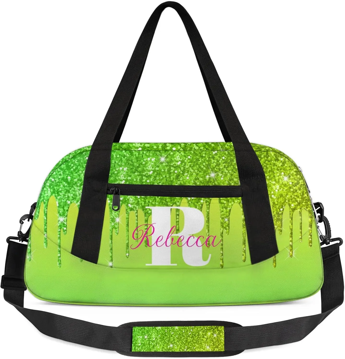 Custom Name Sports Duffel Bag Personalized Dance Gym Bag for Women Men Overnight Weekender Travel Duffel Bags Lightweight 18.5in, Grass Green