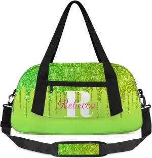 Custom Name Sports Duffel Bag Personalized Dance Gym Bag for Women Men Overnight Weekender Travel Duffel Bags Lightweight 18.5in, Grass Green