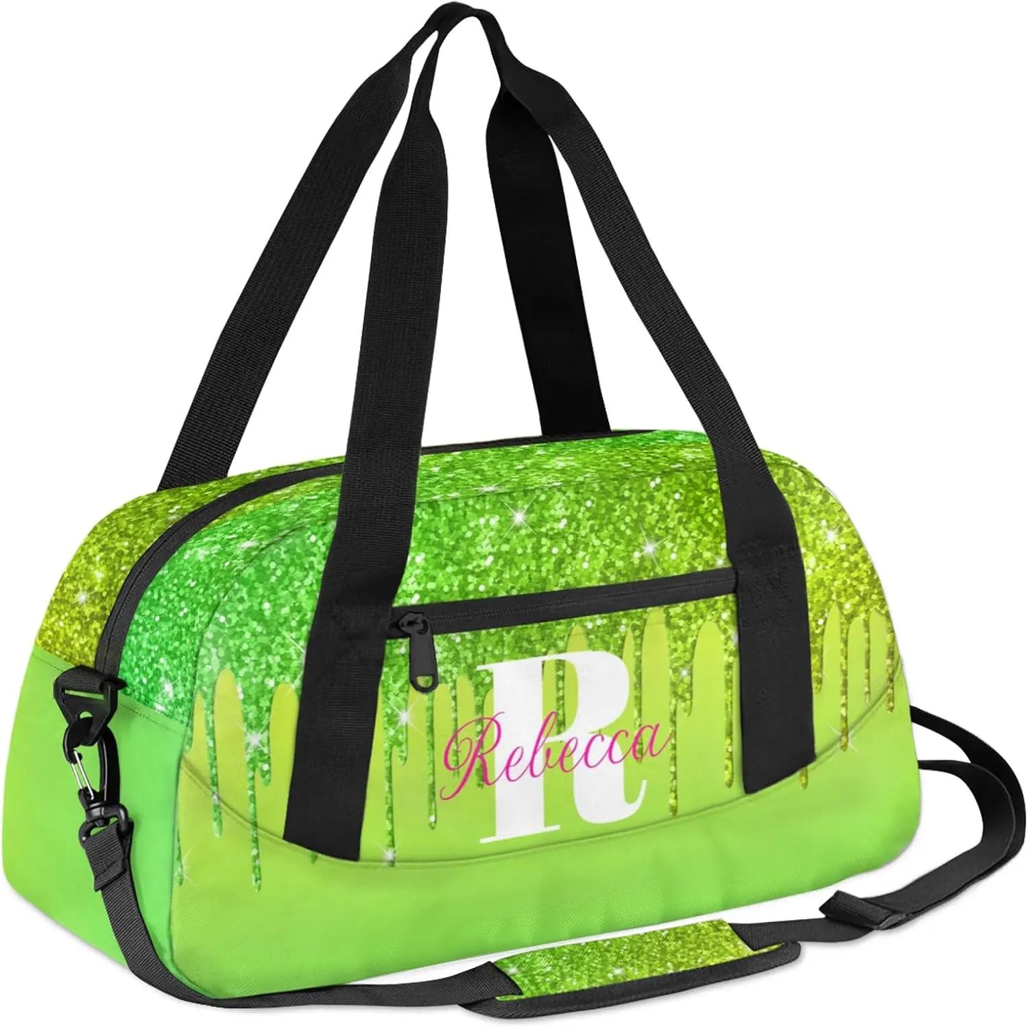 Custom Name Sports Duffel Bag Personalized Dance Gym Bag for Women Men Overnight Weekender Travel Duffel Bags Lightweight 18.5in, Grass Green