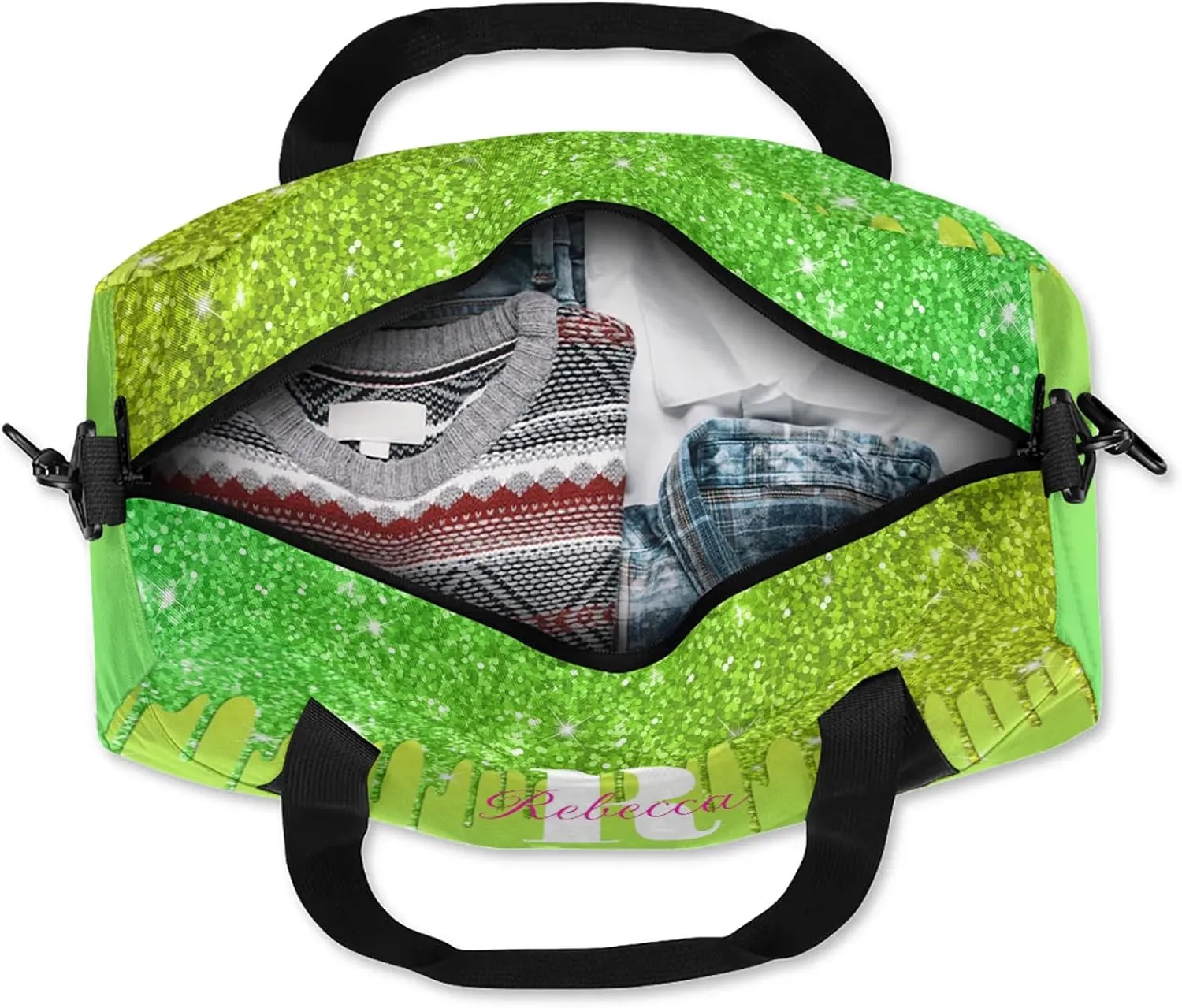 Custom Name Sports Duffel Bag Personalized Dance Gym Bag for Women Men Overnight Weekender Travel Duffel Bags Lightweight 18.5in, Grass Green