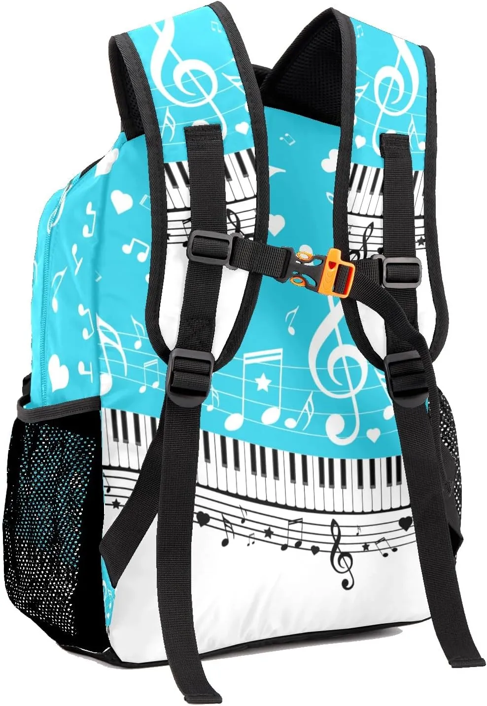 Custom Piano Key Music Notes Sky Blue School Backpack Personalized Shoulders Bookbags for Sports Party