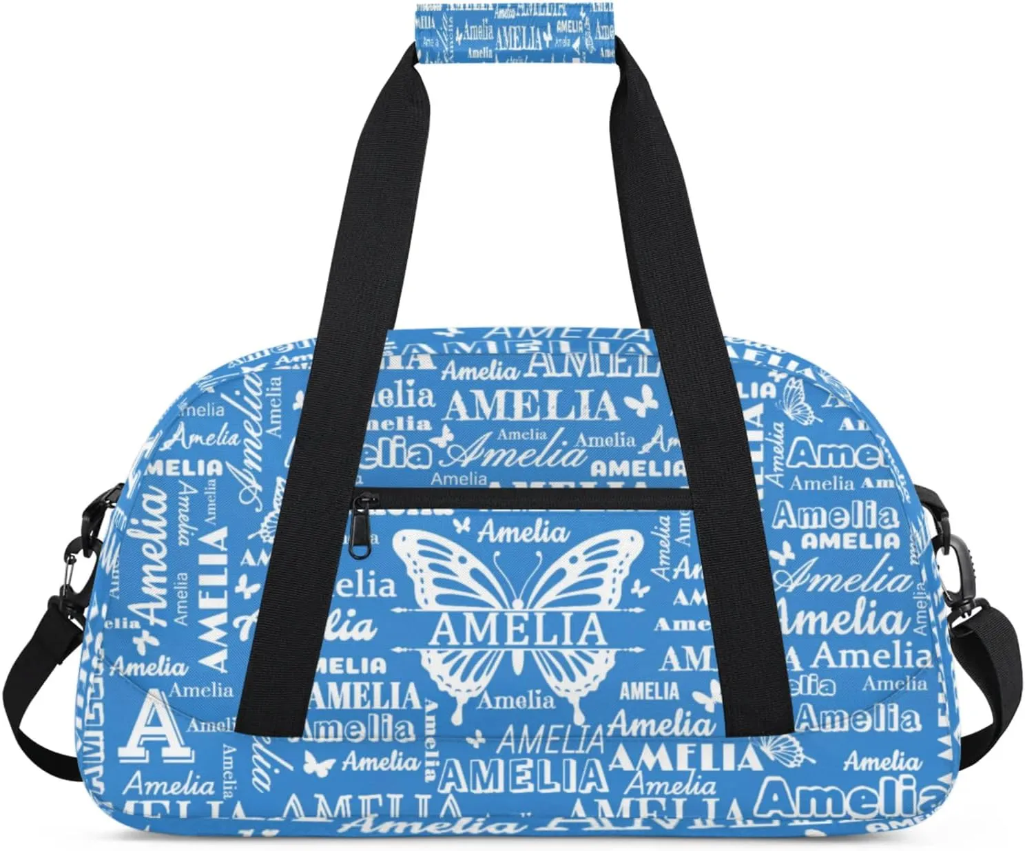 Custom Sports Duffel Bags with Name, Butterfly Personalized Gym Bag Customized Travel Duffle Bag Overnight Carry-On Bag Weekender Bags, Blue