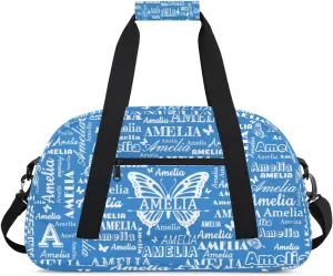 Custom Sports Duffel Bags with Name, Butterfly Personalized Gym Bag Customized Travel Duffle Bag Overnight Carry-On Bag Weekender Bags, Blue