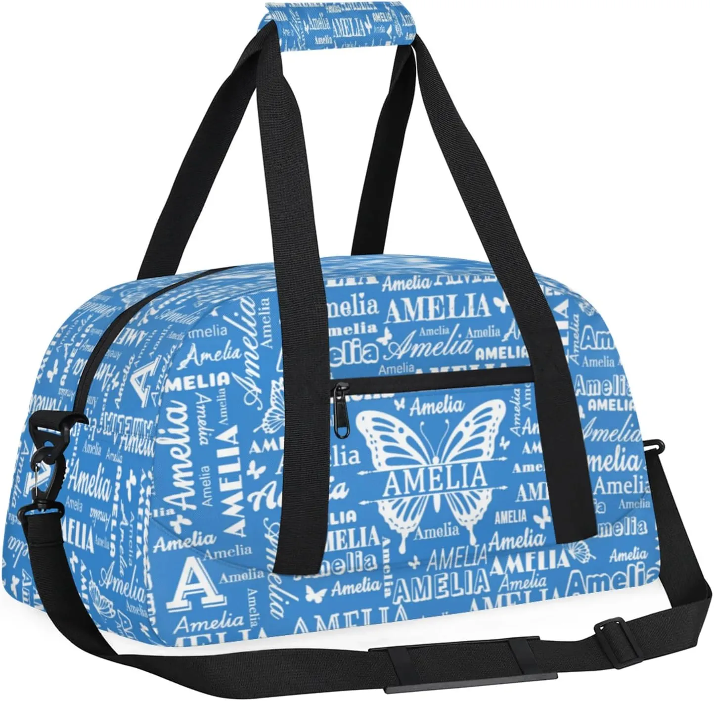 Custom Sports Duffel Bags with Name, Butterfly Personalized Gym Bag Customized Travel Duffle Bag Overnight Carry-On Bag Weekender Bags, Blue