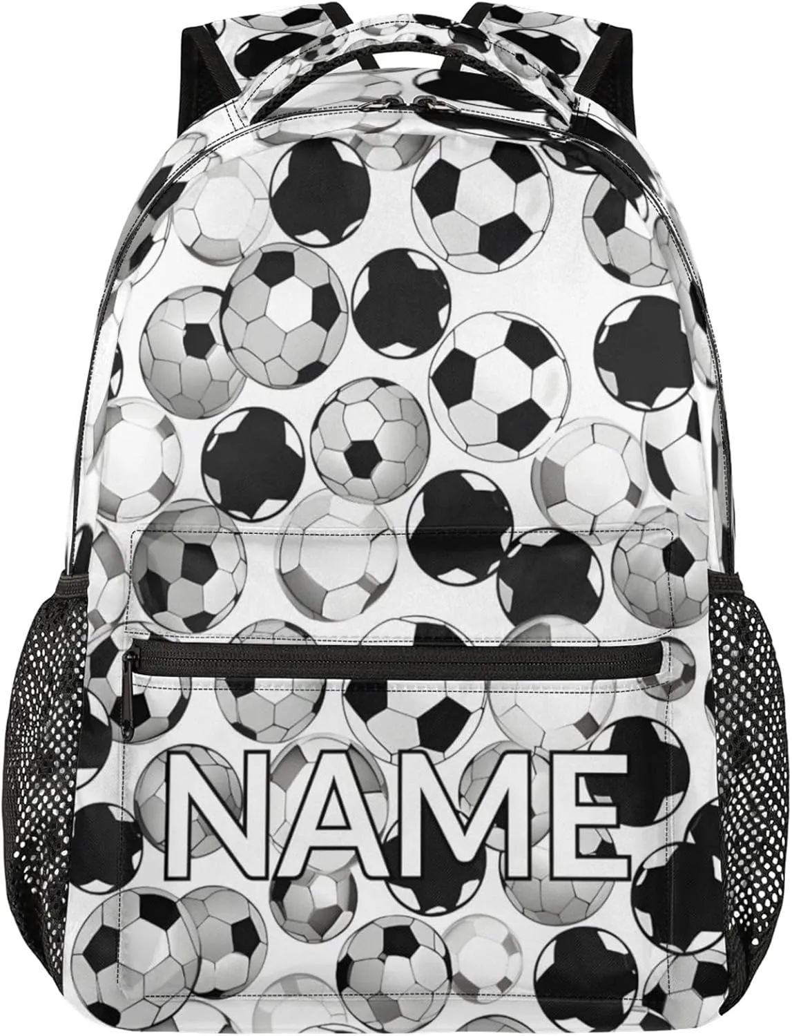 Custom Sports Soccer Backpack with Name Personalized Waterproof Casual Daypack Black White Customize Laptop Backpacks for Women Men